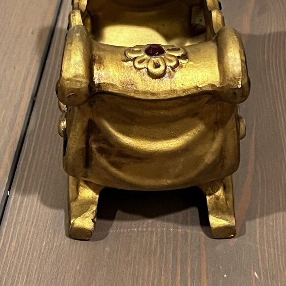 Lefton Gold Sleigh & Reindeer Red Green Jewels Christmas Ceramic w/Sticker Japan - Picture 7 of 16